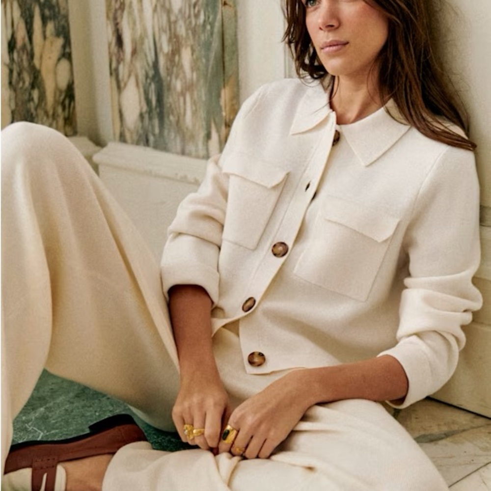 Sezane Cream Button-Front Knit Cardigan